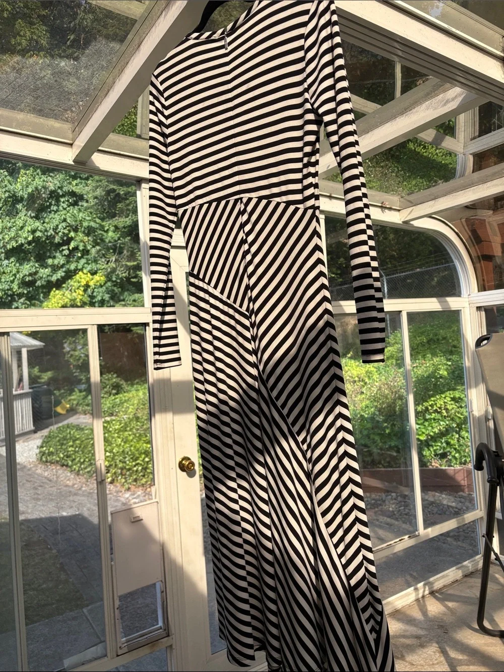 Michael Kors Black and Bone Striped Long Sleeve asymmetrical dress